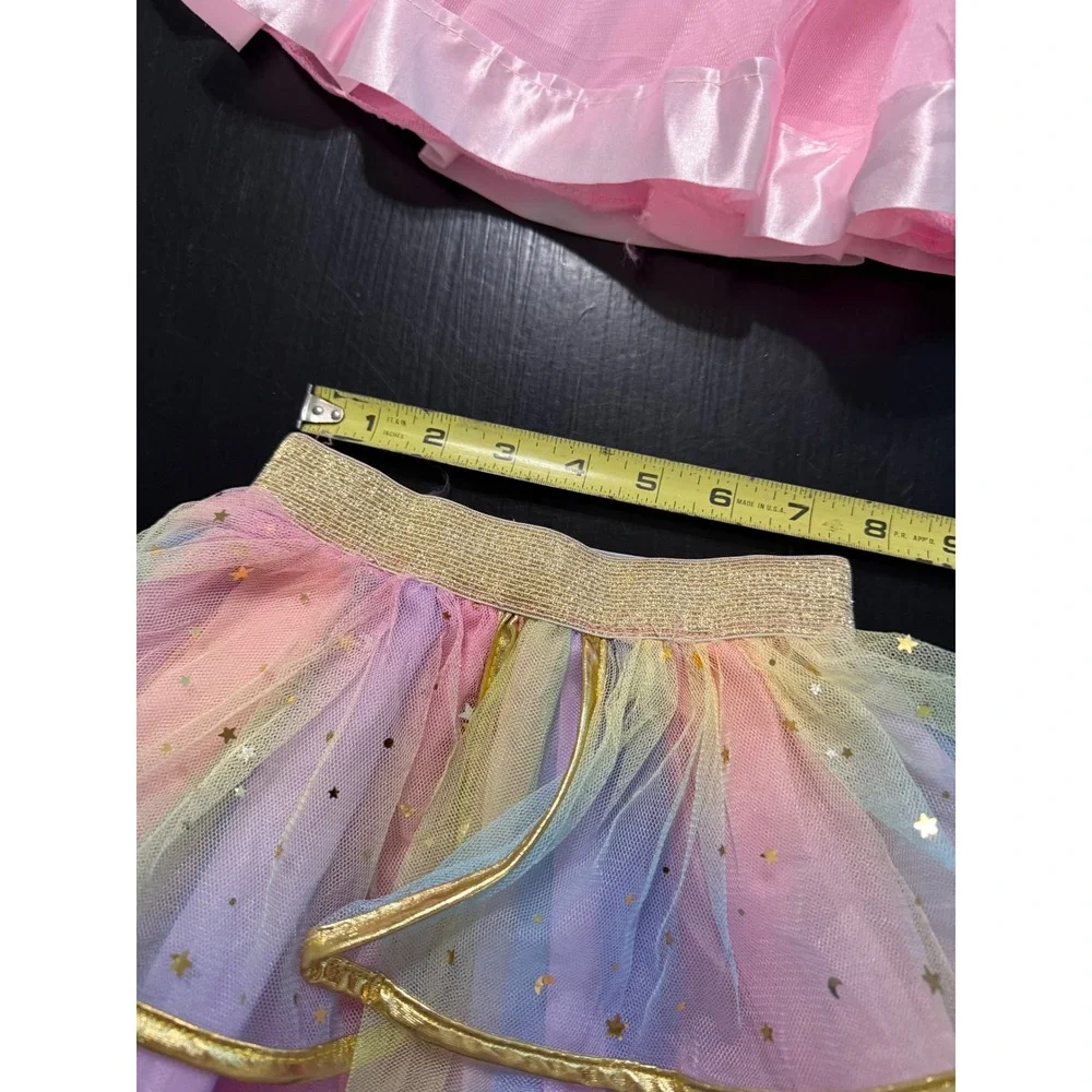 Kids Dress Up Costume Set 3 Tutus and Shimmering Hooded Cape Rainbow Blue Pink